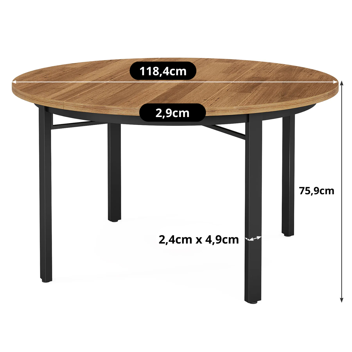 Table à manger ronde en bois pieds métal