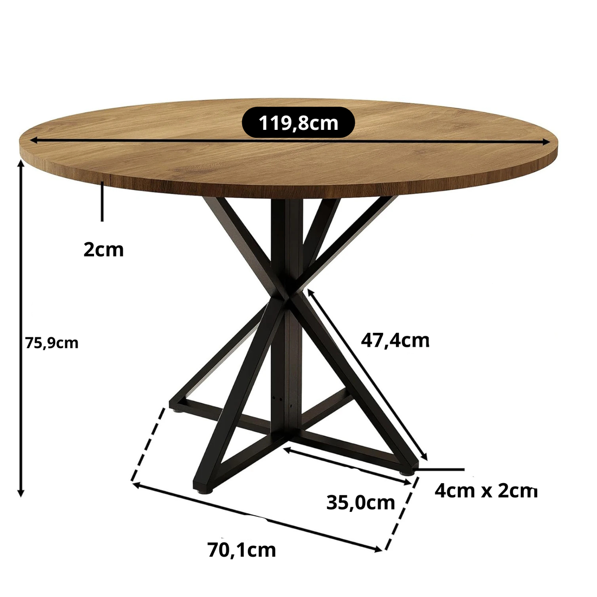 Table ronde ronde bois 4 pieds métal