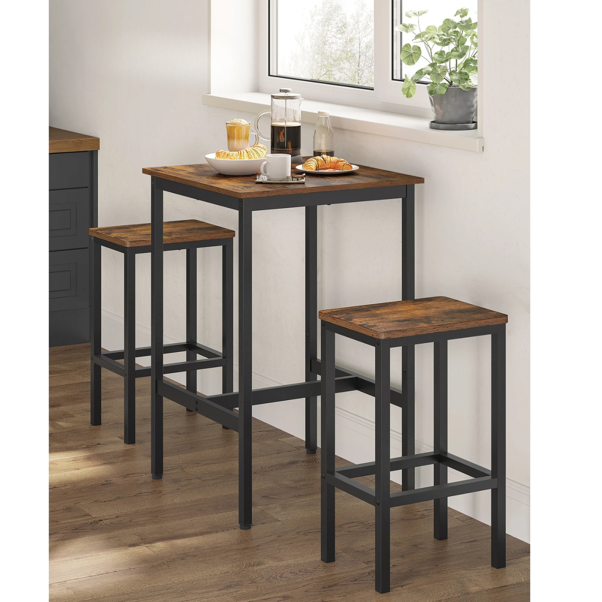 Table haute bois avec chaises