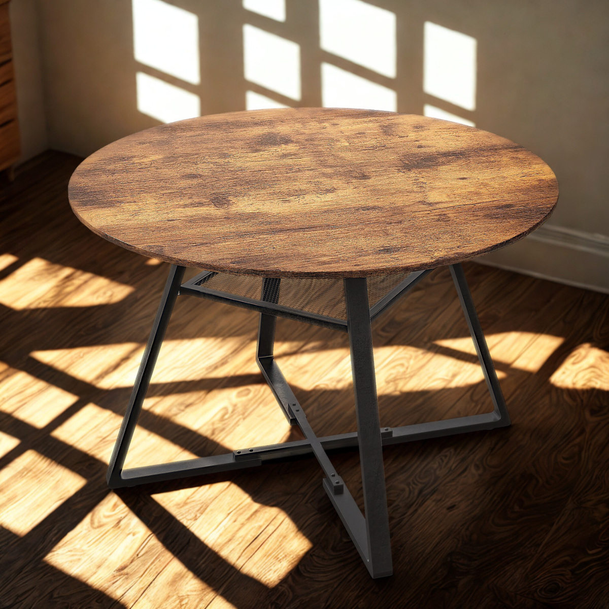 Table ronde en bois pieds métal