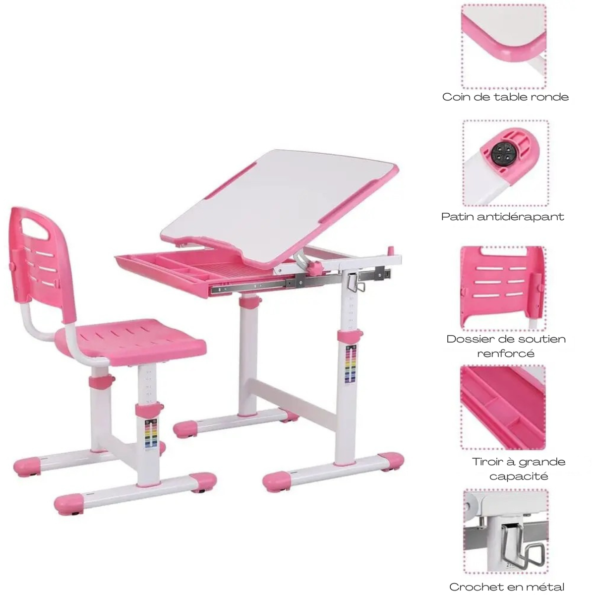 Table enfant en plastique de dessin et lecture, 1 chaise