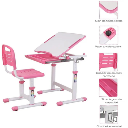 Table enfant en plastique de dessin et lecture, 1 chaise
