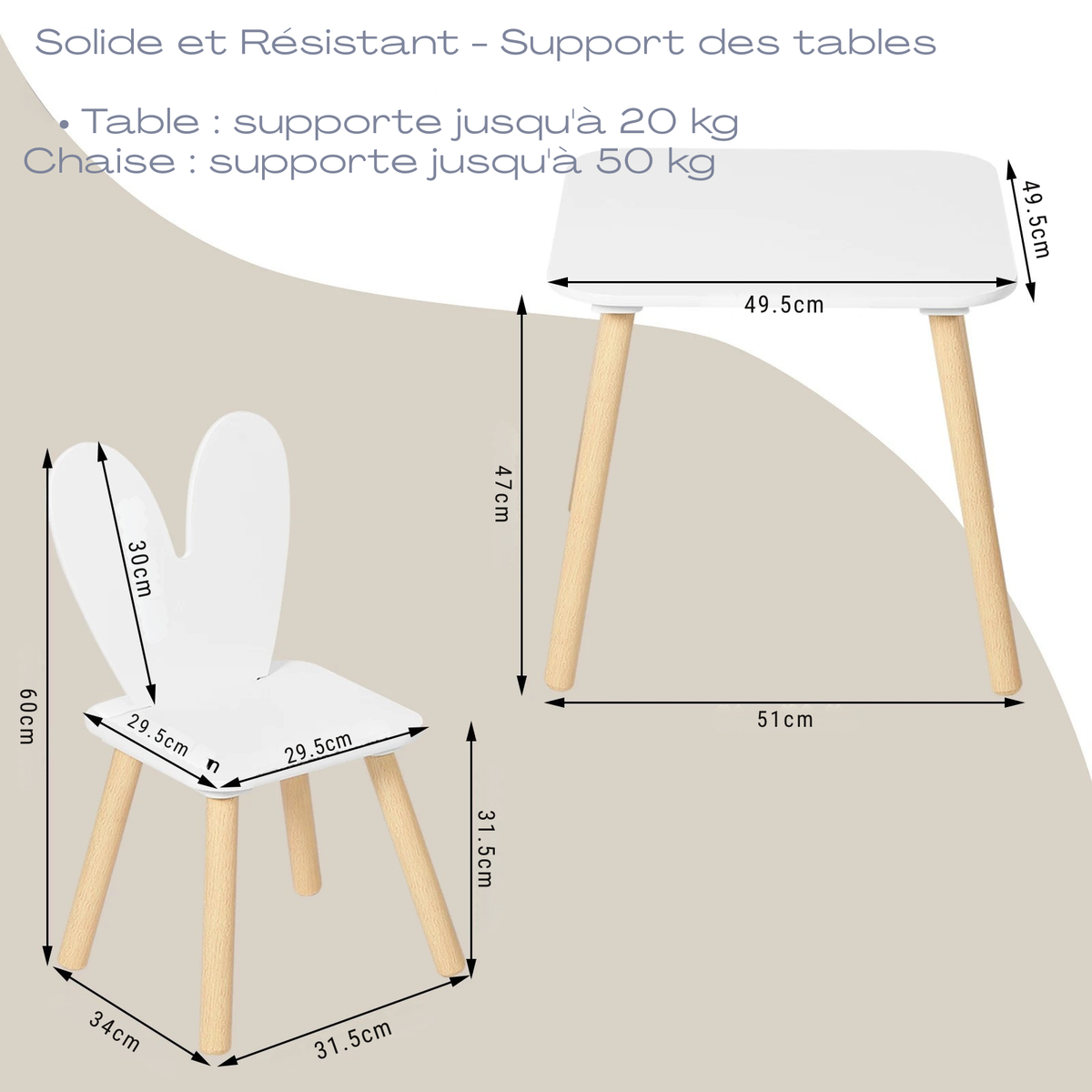 Table enfant carré en bois