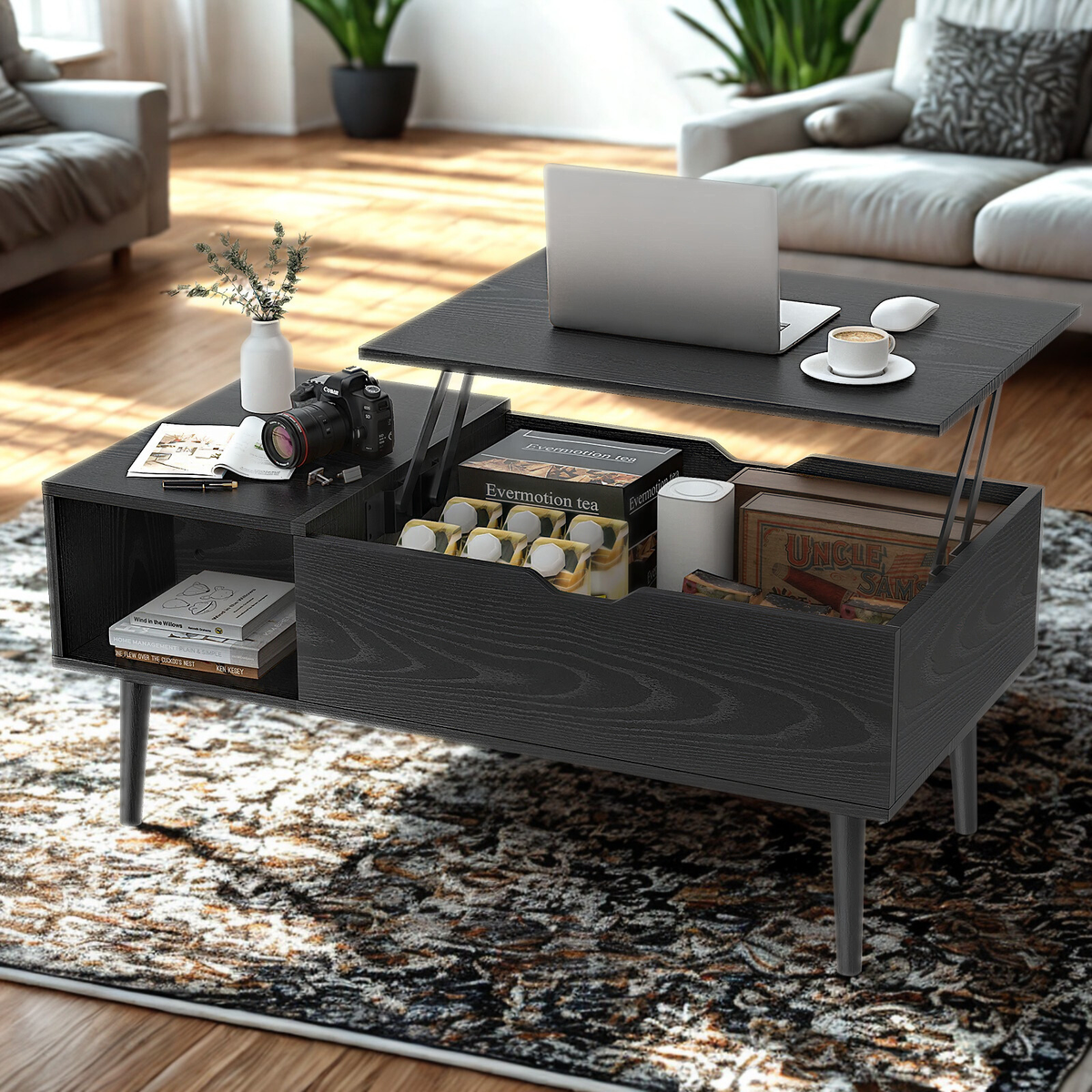 Table basse en bois plateau relevable