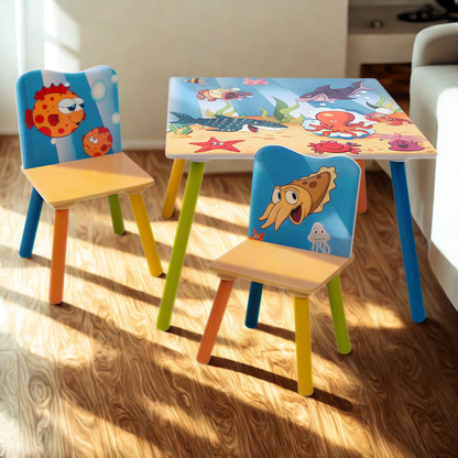 Table enfant en bois, 2 chaises