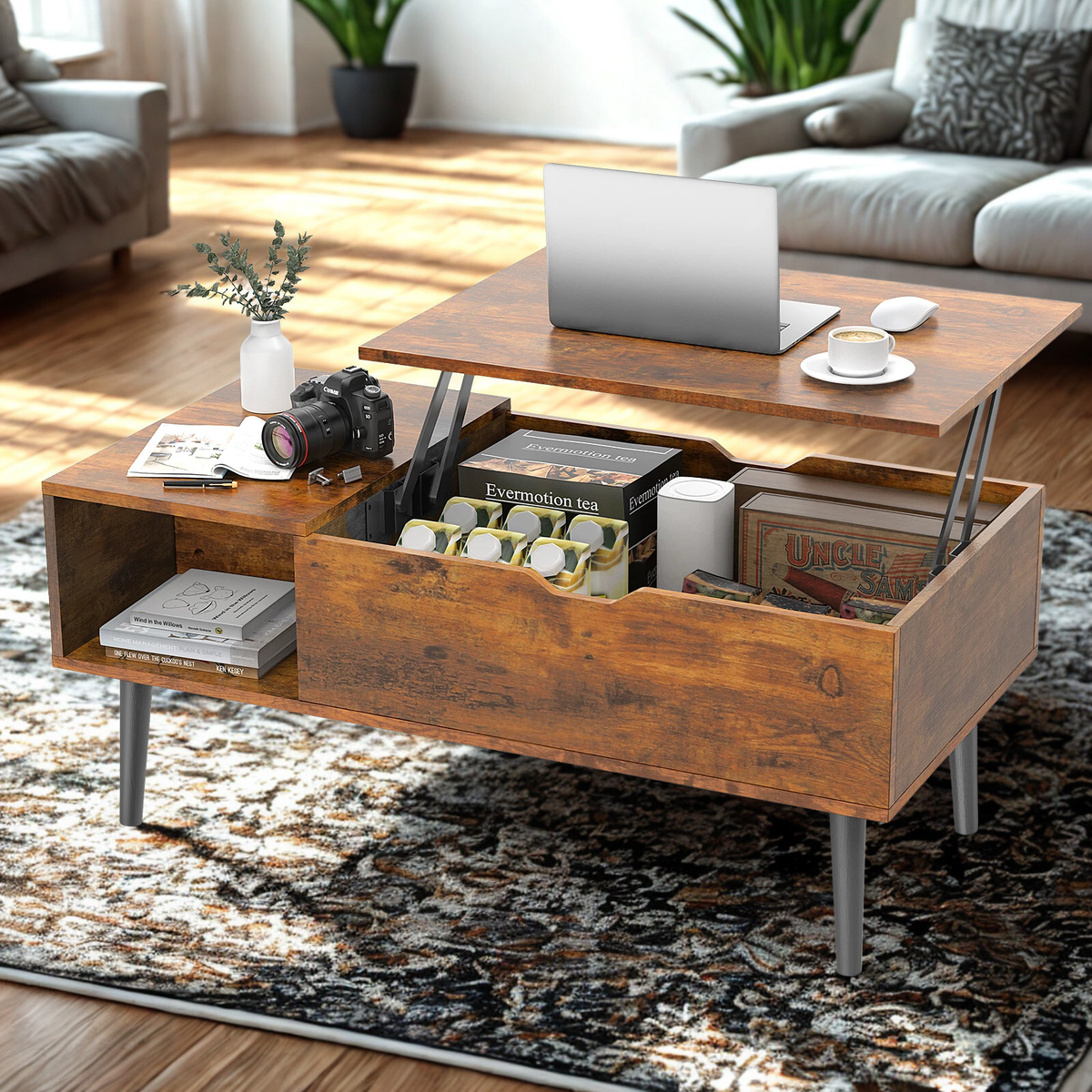 Table basse en bois plateau relevable