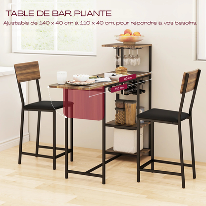 Table haute bois + 2 tabourets