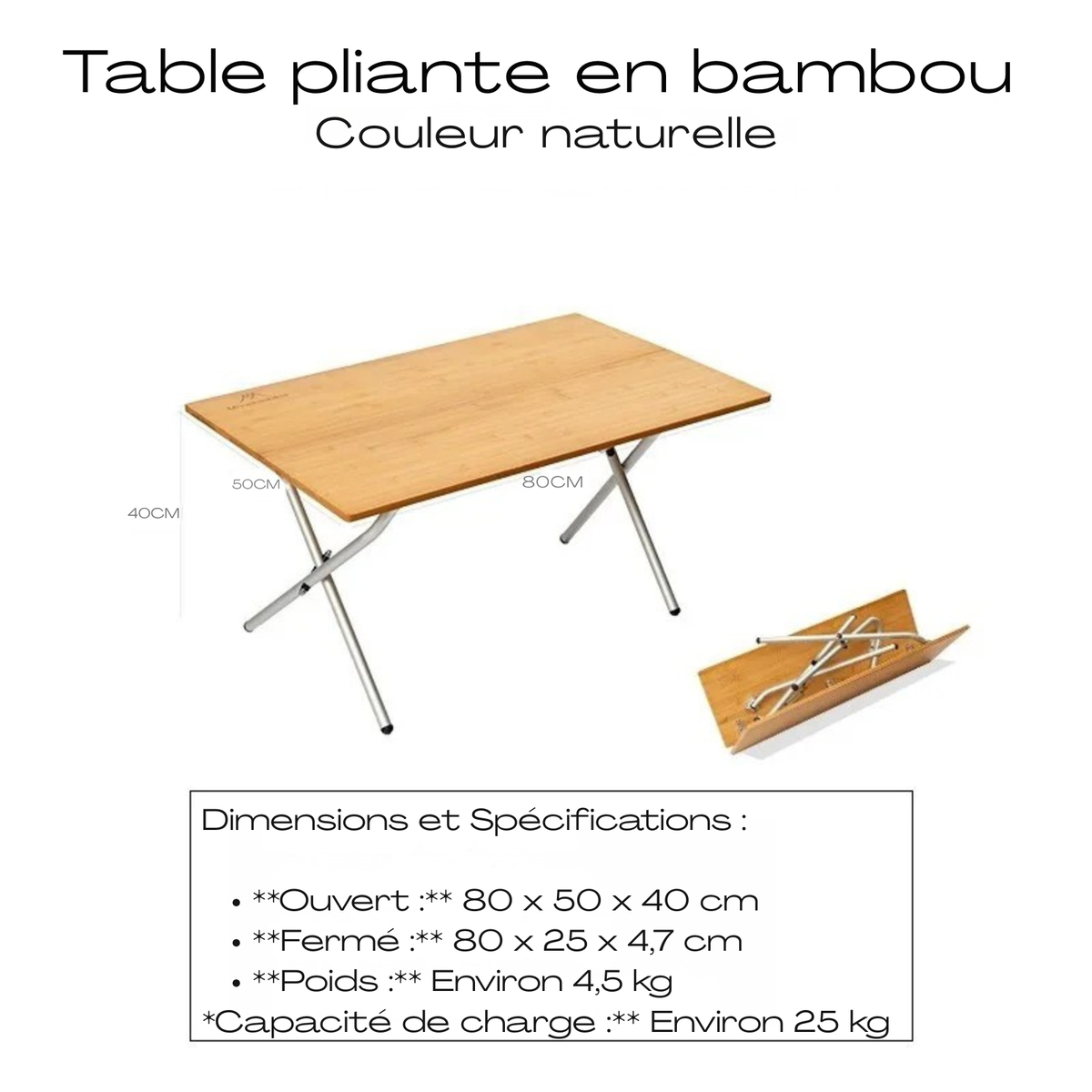 Table de jardin pliable bambou
