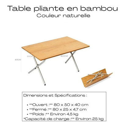 Table de jardin pliable bambou
