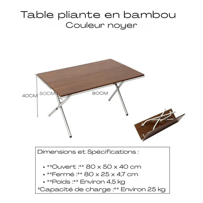 Table de jardin pliable bambou
