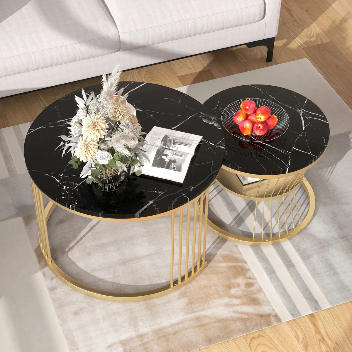 Table basse marbre noir gigogne