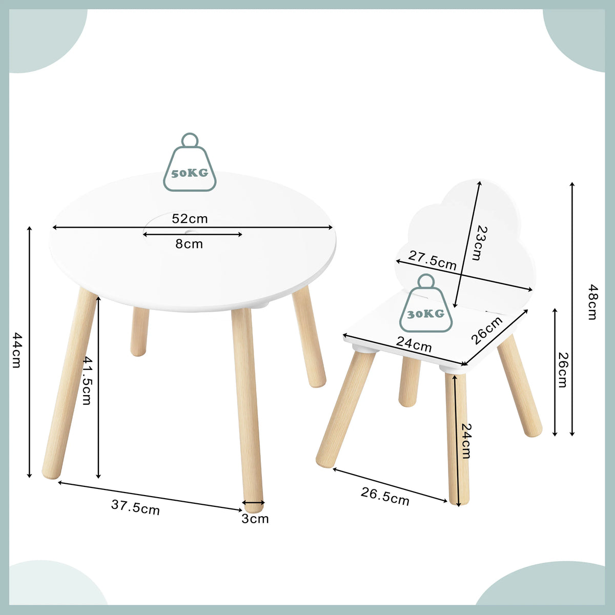 Table enfant en bois, 2 chaises