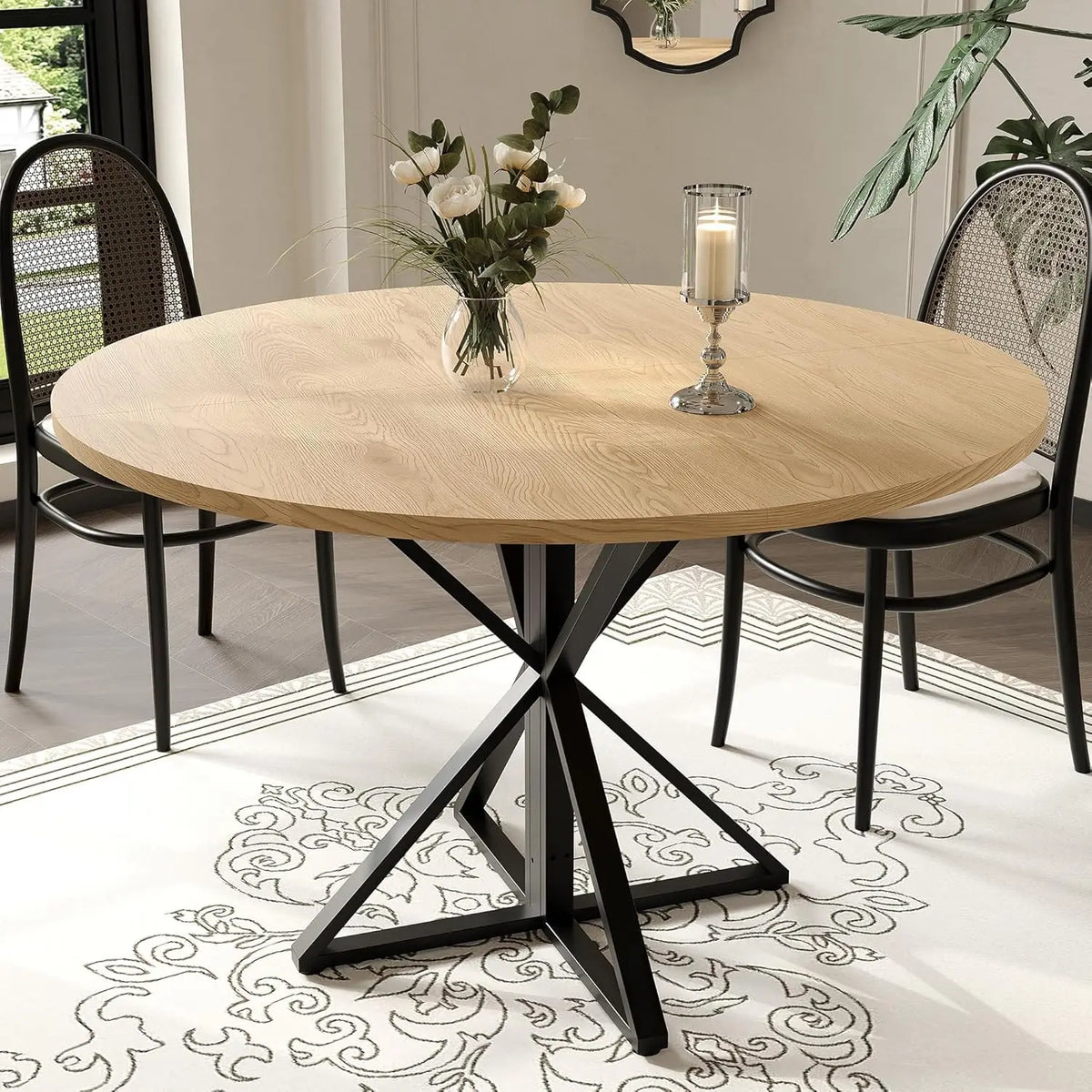 Table ronde ronde bois 4 pieds métal