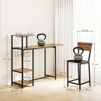Table haute bois + 2 tabourets