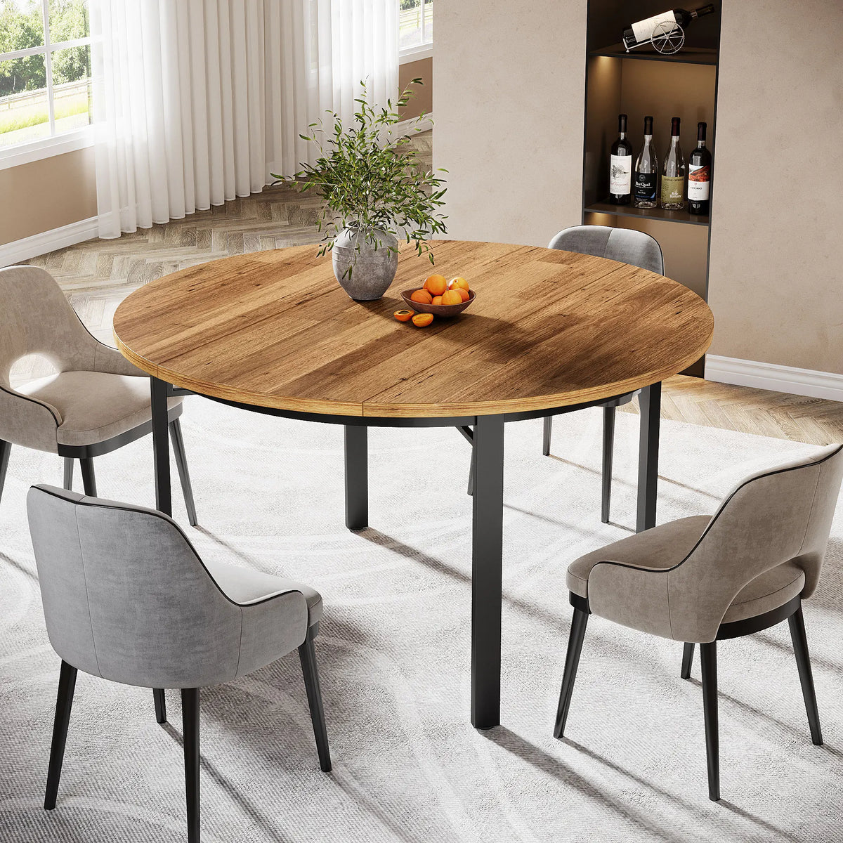 Table à manger ronde en bois pieds métal