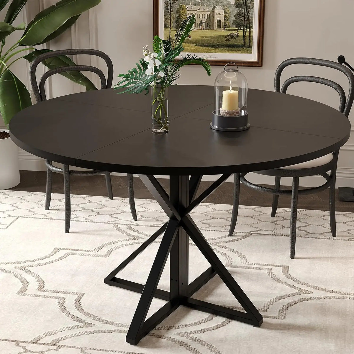 Table ronde ronde bois 4 pieds métal