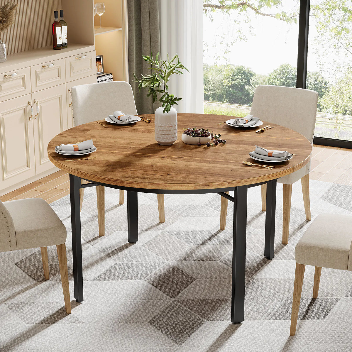 Table à manger ronde en bois pieds métal