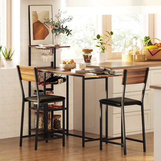 Table haute bois + 2 tabourets