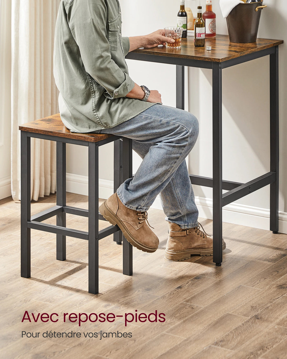 Table haute bois avec chaises