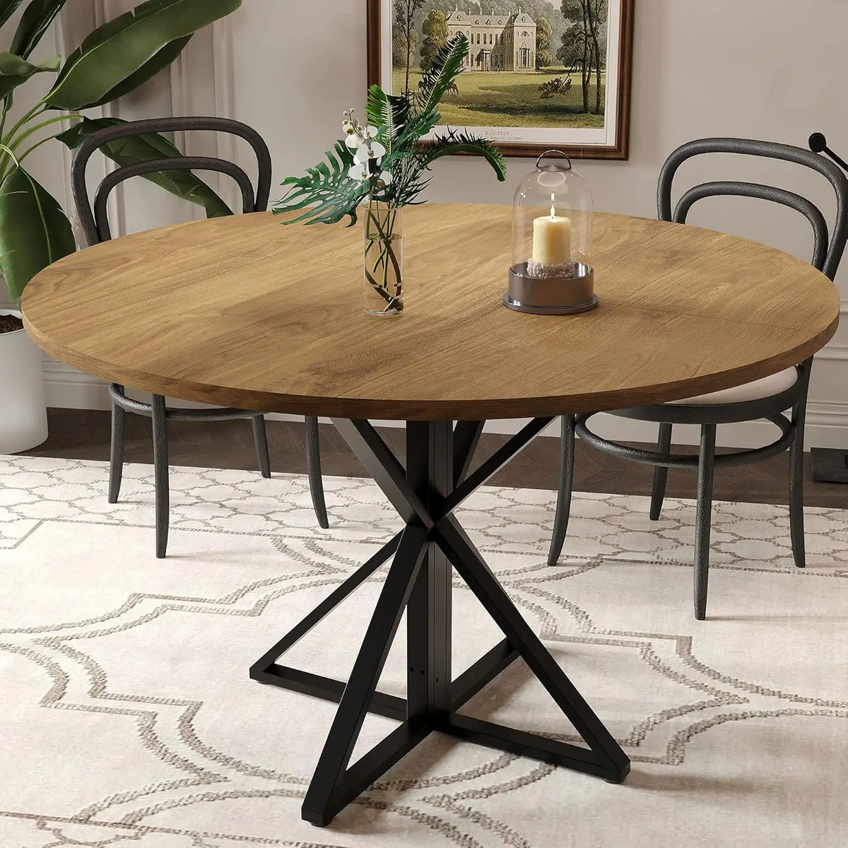 Table ronde ronde bois 4 pieds métal