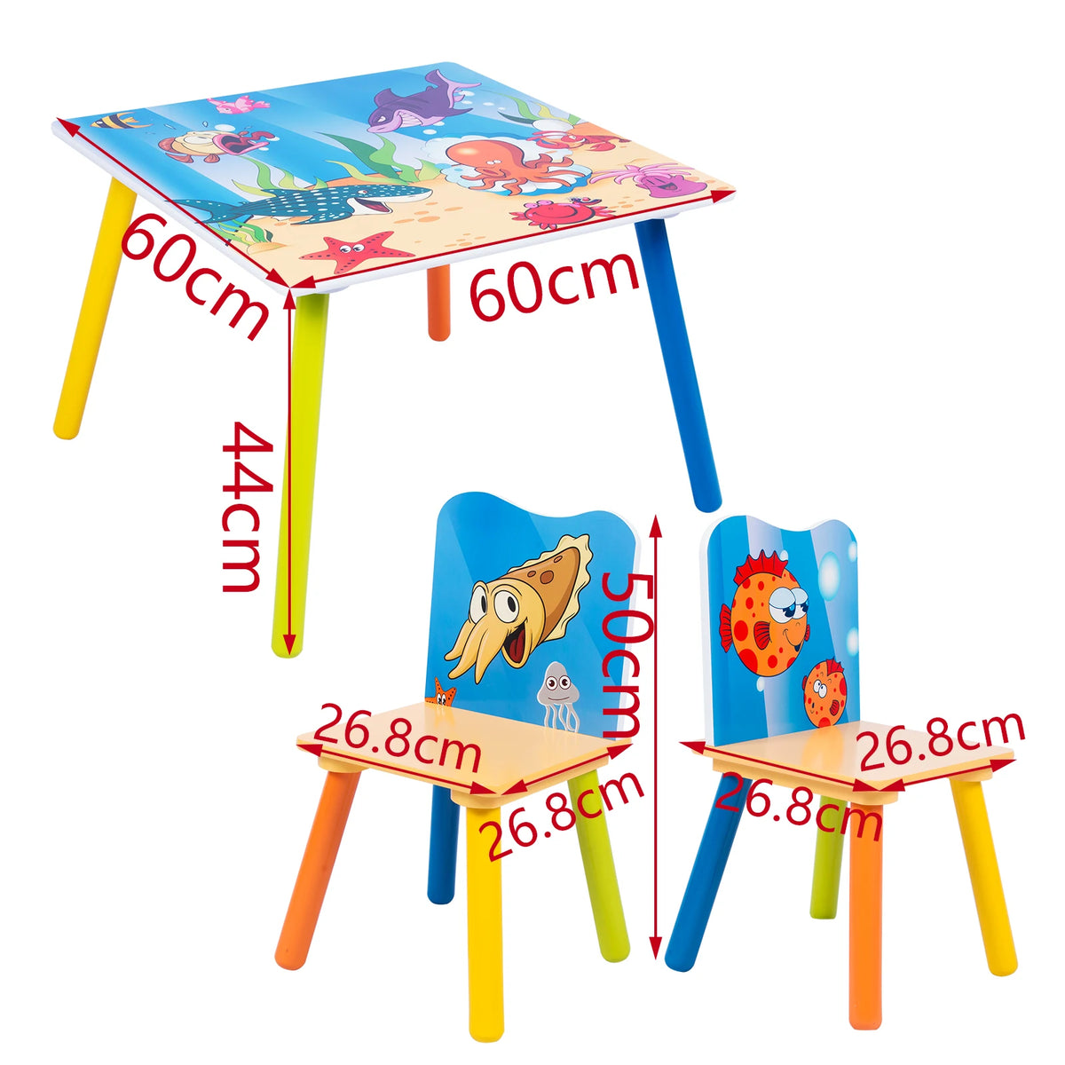 Table enfant en bois, 2 chaises